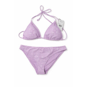 Lilac Tropical Bikini Set XL NWT Pastel Floral Triangle Tie Top Bottom Billabong